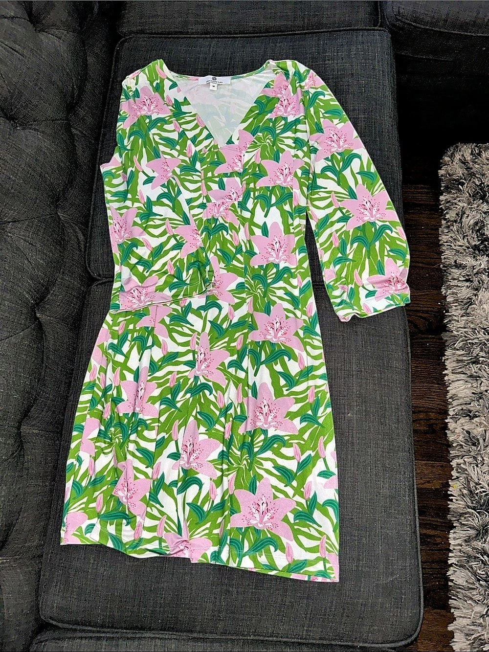 Jean Pierre Klifa Paris Floral Dress in Green & Pink Size Medium - Picture 5 of 5